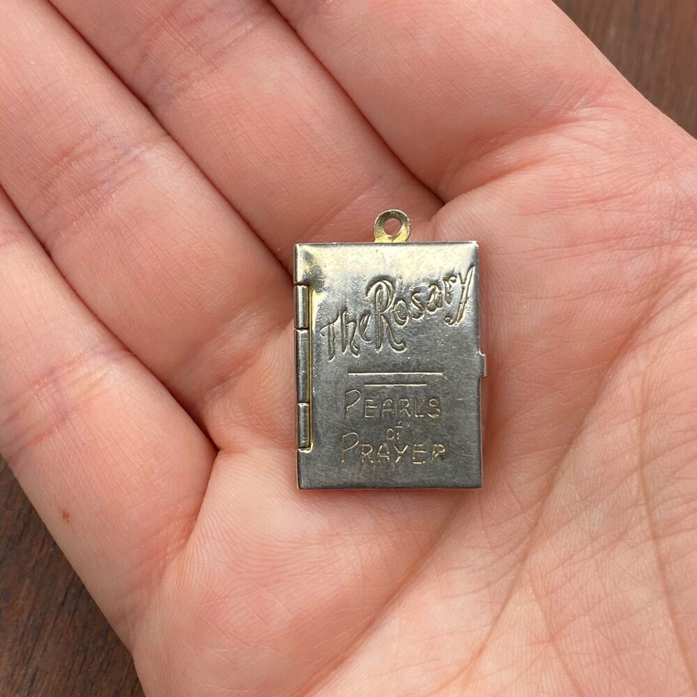 Vintage "The Rosary Pearls of Prayer" Joyful Mysteries Hinged Book Pendant Charm